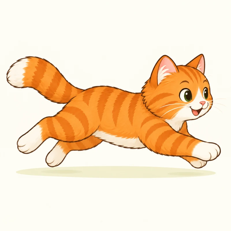 Рыжий кот бежит.